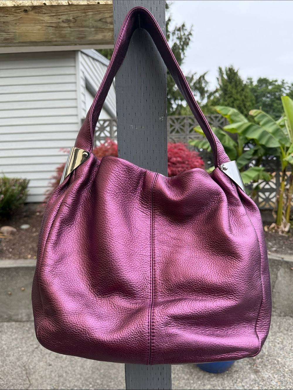 Vince Camuto Metallic Plum Leather Shoulder Hobo